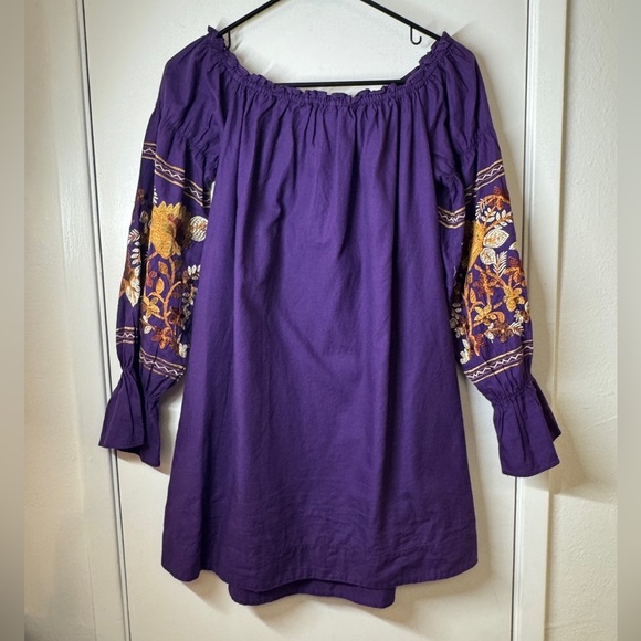 Free People Fleur Du Jour Purple Floral Gold Brown Embroidered Boho Mini Dress M - Picture 12 of 16